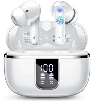 Wireless Earbuds Bluetooth Headphones, Bluetooth 5.4 Headphones Stereo Bass, Ear Buds with 4 ENC Noise Cancelling Mic, 38H Playtime with LED Display, IP7 Waterproof Wireless Headphones for Android iOS
