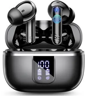 Wireless Earbuds, Bluetooth 5.4 Headphones in Ear Bass Stereo, Ear Buds with 4 ENC Noise Cancelling Mic, 38H Playtime with LED Display, IPX7 Waterproof Wireless Earphones for iOS Android, USB-C