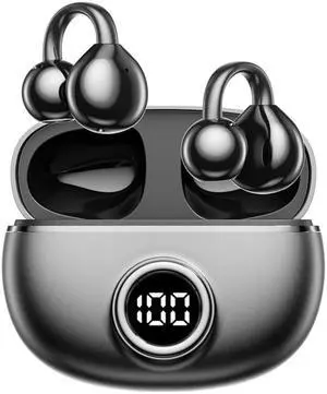 M97 Clip On Earbuds Wireless Bluetooth 5.3, Open Ear Headphones with 50H Battery 10-Min Quick Charge, Featherlight C-Shaped Hook, Secure Fit for Running/Gym, IPX5 Waterproof, Deep Bass(black)