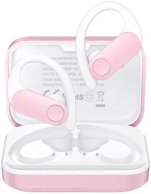 NUTSHELL NS18 Wireless Earbuds for Sports, 14mm Drivers with Big Bass, 12H Non-Stop Playback, Sweat-Resistant, Personalized Equalizer with 4 Preset Sound Modes, Bluetooth 5.3, APP - White Pink
