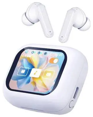 Wireless Earbuds Bluetooth 5.3 A8 Plus Headphones with Touch Screen & EDR Active Noise Cancelling Ear Buds, 40H Long Playtime IPX8 Waterproof TWS in-Ear Earbuds for Android/iOS White (White, A8 Plus)
