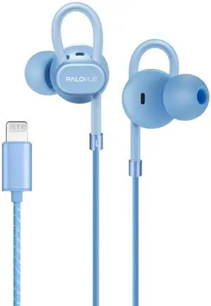 PALOVUE Lightning Earbuds with Microphone - MFi Certified Noise Isolation - Compatible iPhone 14/13/12/11 Pro Max/X/XS Max/XR/8/7 - NeoFlowColor Blue