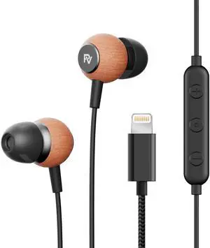 PALOVUE Wooden Wired Earbuds Lightning Headphones for iPhone 14 13 Apple MFi Certified in Ear Earphones Built in Micphone Magnetic Headset Tangle Free Corded Ear Bud