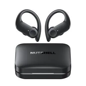 Nutshell NS18 Wireless Earbuds for Sports, 14mm Drivers with Big Bass, 12H Non-stop Playback, Sweat-Resistant, Personalized Equalizer with 4 Preset Sound Modes, Clear Calls, Bluetooth 5.3, APP - Black