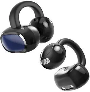 Open Ear Ring True Open Ear Headphones, Lightweight Comfort Open Ear Clip Wireless Earbuds, 40H Play Bluetooth 5.4 Headphones with Smart Digital Display Design Fit Sports Running, Workout Black