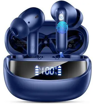 Wireless Earbuds, Bluetooth 5.4 Headphones with 4 ENC Noise Cancelling Mic, 45Hrs Playtime Bluetooth Earphones HiFi Stereo Deep Bass, in Ear Earbuds IP7 Waterproof, Wireless Headphones Deep Blue