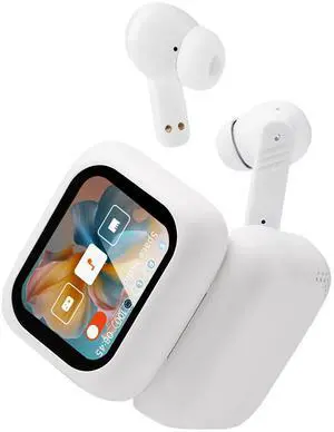 NerdTech Touch Screen Earbud - Wireless Bluetooth 5.4 Earbuds Noise Cancelling Touchscreen Earbuds - Digital Display Headset Ideal for Sports Earphones - Waterproof Bluetooth (White)