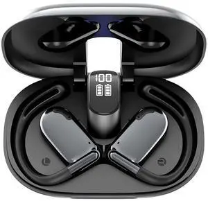 NEOQOQO Open Ear Headphones, 0.28oz Lightweight Next-Gen Bluetooth 5.4 Air Conduction Wireless Earbuds w/Extra Bass, 48H Playtime, 3 EQ Modes, ENC Mic, IPX5, Snug Fit for Workout Running Black