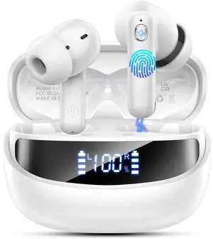 Nerunsa Wireless Earbuds, Bluetooth 5.4 Headphones with 4 ENC Noise Cancelling Mic, 45Hrs Playtime Wireless Headphones HiFi Stereo Deep Bass, IP7 Waterproof Bluetooth Earphones