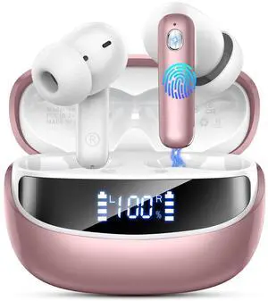 Wireless Earbuds, Bluetooth 5.4 Headphones with 4 ENC Noise Cancelling Mic, 45Hrs Playtime Bluetooth Earphones HiFi Stereo Deep Bass, in Ear Earbuds IP7 Waterproof, Wireless Headphones Rose Gold
