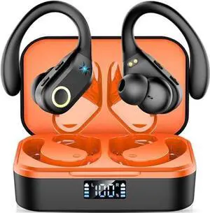Wireless Earbuds Bluetooth 5.3 Headphones Sports, HiFi Stereo Ear Buds, 60H Playtime, ENC Noise Canceling, USB-C Charging, Button Control, IPX7 Waterproof Earhooks Earphones for Sports/Workout/Running