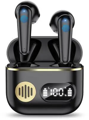 Wireless Earbuds 2024 Sport Bluetooth Headphones Stereo Earphones with ENC Mic Wireless Earphones In Ear Earbuds with Dual LED Display, 48H Playtime, Running Headphones IP7 Waterproof, Ceramic Black