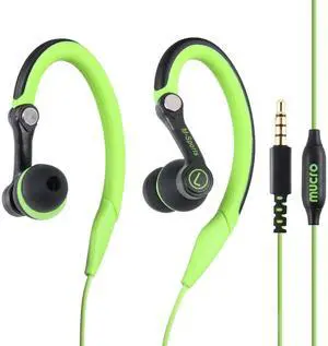 mucro Sports Headphones Wired Earbuds with Microphone, Over Ear Hook Earphones Sweatproof in Ear Running Exercise Workout Gym Ear Buds for 3.5mm Jack Devices Green