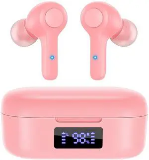 MOZOTER Bluetooth 5.3 Wireless Earbuds,Deep Bass Loud Sound Clear Call Noise Cancelling with 4 Microphones in-Ear Headphones with Wireless Charging Case Compatible for iPhone Android,Work -Pink01
