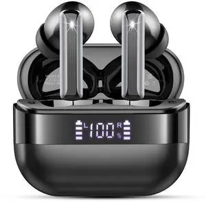Wireless Earbuds, 2025 Bluetooth 5.4 Headphones Bass Stereo, Ear Buds with 4 Mics ENC Noise Cancelling, Bluetooth Earbuds 48H Playtime LED Display Charging Case, IP7 Waterproof in Ear Earphones Black