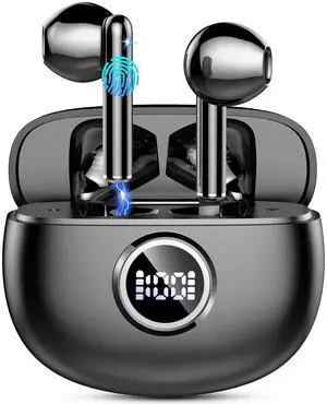 Wireless Earbuds, 2024 Bluetooth 5.3 Headphones HiFi Stereo Ear buds with ENC Noise Cancelling Mics, 40H Bluetooth Earbuds with Dual LED Display, IP7 Waterproof in Ear Earphones for Android iOS, Black