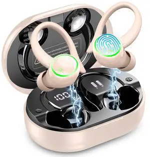 Wireless Earbuds, Bluetooth 5.4 Headphones Sports, 50H Playback Over-Ear Buds with ENC Noise Cancelling Mic, 3D HiFi Stereo Fitness Earphones with Earhooks, IP7 Waterproof Headset for Runing