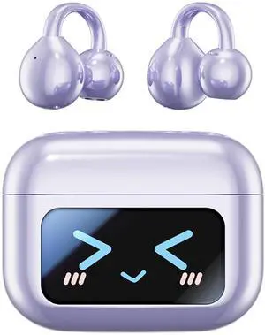 MAcnas Open Ear Clip Headphones Wireless Earbuds Bluetooth 5.4 Sports Earphones with Wireless LED Touch Screen Waterproof in Ear Earphones for Pad Tablet Laptop Android/iOS Phones (Purple)