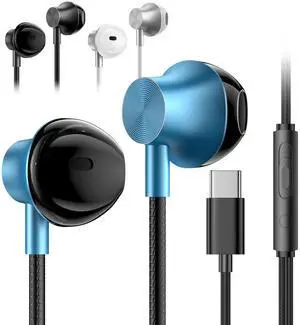 3 Pack USB-C Headphones with Microphone, Noise Isolating In-Ear Earbuds Compatible with iPhone 15, iPhone 16, iPad, Android Phones, USB-C Devices
