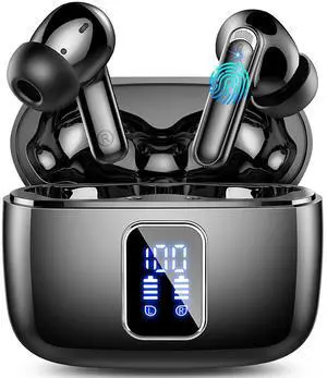 Wireless Earbuds, In Ear Buds Bluetooth 5.3 Headphones, Bluetooth Earbuds with 4 ENC Noise Cancelling Mic, 48H Playtime Stereo, LED Power Display, IP7 Waterproof Mini Wireless Earphones, Ink Black