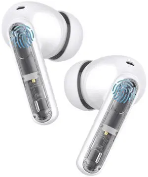 METTOMUS Translucent Wireless Earbuds with Cool Case, Bluetooth Headphones Clear Call, IPX7 Waterproof Ear Buds Wireless Earphones, 30H Long Playtime Compatible with Samsung TV Phone Android