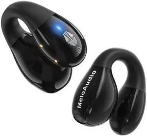 MeloAudio Open Clip Earbuds, Open Ear Headphones with 120 Hours Playtime, Bluetooth 5.3 Clip On Earbuds with Charging Case LED Display, Sport Headphones for Running, Work, Fitness, Obsidian Black