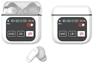 MEIMI Wireless Earbuds Bluetooth 5.4 Headphones with LED Touch Screen 50H Playtime Bass Stereo Ear Buds with Mic IPX5 Waterproof in Ear Earphones for Pad Tablet Laptop Android/iOS Phones (White)