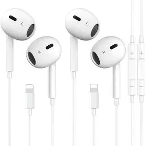 2 Pack for iPhone Headphones Wired Earbuds Earphones Built-in Microphone & Volume Control Nosie Reduction Headsets Compatible with iPhone 14/13/12/11/XR/XS/X/8/7/SE/Pro/Pro Max, Support All iOS System