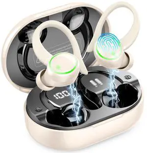 Wireless Earbuds, Bluetooth 5.4 Headphones Sports, 50H Playback Over-Ear buds with ENC Noise Cancelling Mic, Hifi Stereo Fitness Earphones with Earhooks, IP7 Waterproof Headset for Workout Gym Running