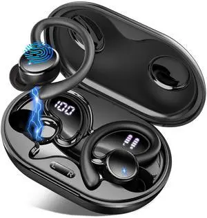 Wireless Earbuds, Bluetooth 5.4 Headphones Sport, 50H Deep Bass Sound Over Ear buds with 4 ENC Noise Cancelling Mic, Dual LED Display, IP7 Waterproof Earphones with Earhook for Workout/Running/Gym