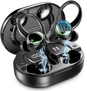 Wireless Earbuds, 2025 Bluetooth 5.4 Headphones Sports, 50H Playback Over-Ear buds with ENC Noise Cancelling Mic, Deep Bass Fitness Earphones with Earhooks, IP7 Waterproof Headset for Gym Workout