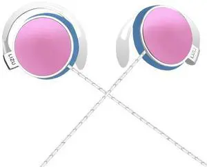 C-YOUNG Clip On EarphonesOver Ear Running Stereophone Headphones for Workout Exercise Gym Compatible for iPhone, Android Mobile Phone, with Microphone and Call Controller Stereo Earphones (Pink)