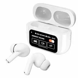 LOOPGANEN Wireless 5.4 Bluetooth Headset, Silicone earplug Digital Display Screen ENC ANC Two-Way Active Depth Noise Reduction Mobile Phone Search Function-Pearl White