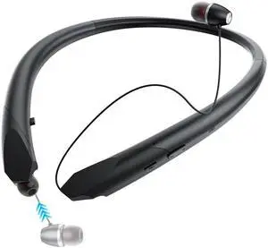 LHKLUK Neckband Bluetooth Headphones with Wireless Retractable Earbuds, Built-in Mic & Vibration Alerts - IPX5 Sweatproof Earphones, Noise Cancelling Headset for Sports, Running, Driving (Black)