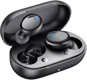 Lanteso Wireless Earbuds, Bluetooth Ear Buds with Mics Clear Call Touch Control IPX5 Waterproof in Ear Headphones with Bass Sound for iPhone Android,Workout-Glossy Black