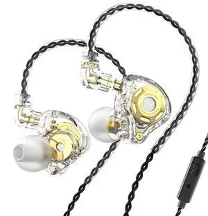 KYUHEEO TRN MT1 PRO Earbuds HiFi in Ear Headphones, 10mm Magnetic Circuit Dynamic Dual Driver Ear Monitors with Detachable 2Pin Cable for Musician Drummer Gaming(Clear,with Mic)