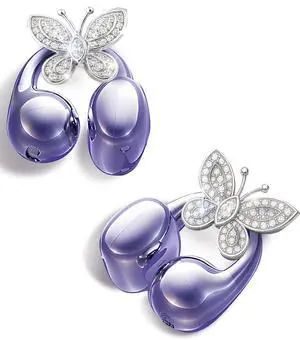 King Lucky Clip-on Earbuds Wireless Bluetooth 5.4 Open Ear Headphones with Detachable Butterfly Earrings,IPX5 Waterproof, 50H Play,Jewelry Ear Buds,Comfortable for Women,for Gift,Parties (Purple)