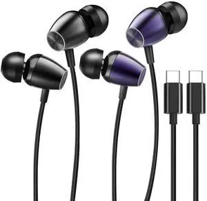 2 Packs USB C Headphones Wired Earphones Type C Earbuds for iPhone 15 16 Pro Max Plus,USBC Ear Buds with Mic Volume Control HiFi Stereo Noise Cancelling for Galaxy S24/S23/S22/S21/A53, Pixel 8/7/6