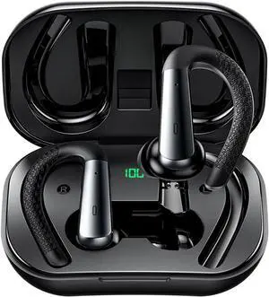 JNXIKOU Wireless Earbuds Bluetooth Headphones with Earhook,ENC Noise Cancelling Mic,30Hrs Playtime,IPX7 Waterproof,Power Display,Bass in Ear Earphones for Running Workout Gym