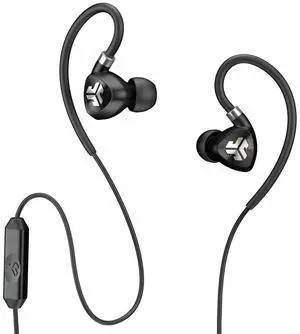JLab Audio Fit2 Sport Wired Earbuds | Sport Fit with Customizable Memory Wire Earhook | IPX5 Waterproof & Sweatproof | C3 Sound with Titanium Drivers | Black