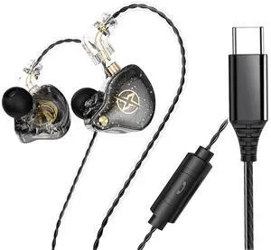 KAMINRUN FEDAI DX2 in Ear Monitor Headphones, HiFi Stereo IEM Earphones, Noise Isolating Professional Earbuds,Dynamic Dual Driver Wired Earbuds with Detachable Cable (Black,TypeC with Mic)