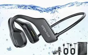 Johiear Bone Conduction Headphones Waterproof Swimming Headphones with Built-in MP3 Player 16G Memory, Bluetooth 5.3 Open Ear Headset for Underwater, Running, Cycling and More Activities (Open Black)