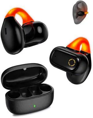 Jiunai Open Ear Earbuds Wireless Bluetooth Headphones Bone Conduction Clip On Earbud Bluetooth 5.3 Small Ear Fit Over The Ear Headphone Sweatproof Flash Night Light Open Ear Headphones for Sports