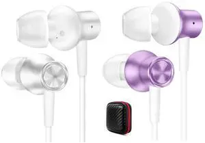 Jiunai 2 Pack USB C Headphones, Wired Earbuds with USB C Plug in Ear Magnetic Stereo Remote Control Corded Type C Earphones for Samsung Galaxy S24 Ultra S24+ Plus iPad 15 Pro Max Purple White & Silver