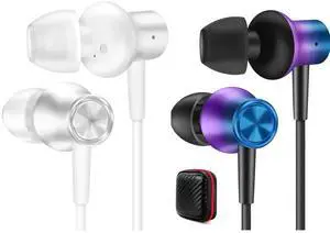 Jiunai 2 Pack USB C Earbuds, Wired Headphone with USB C Plug in Ear Magnetic Stereo Remote Control Corded Type C Earphones for Samsung Galaxy S24 Ultra S24+ Plus iPad Pro M4 Purple & Silver