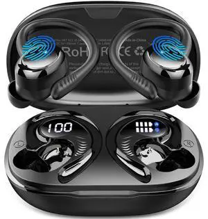 Wireless Earbuds Bluetooth 5.4 Headphones Sport, 2025 Bluetooth Earbuds with Earhooks, 50H Stereo Over Ear Buds, Earphone with 4 ENC Noise Canceling Mic, IP7 Waterproof Headset for Running/Gym/Workout
