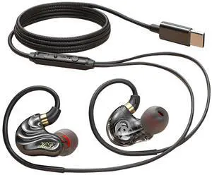 Holiper USB C Dual Driver Wired Earbuds with Mic, 1.2m Cord with Hooks Wrap Around Over Ear, in Ear Wired Headphones Extra Bass, Earphones for Phone PC Tablet MP3 Player Gaming Sports Running