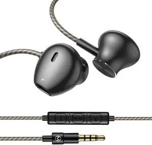 Wired Earbuds with Mic Tangle Free Cord 3.5mm Jack Metal Headphones with Volume Control Extra Bass Noise Cancelling Earphones for Gaming Music Video Apple iPhone iPad Laptop Computer PC Black