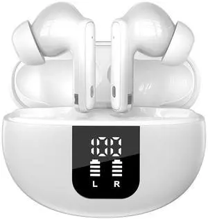 ANC&ENC Wireless Earbuds Bluetooth 5.4 in Ear Earphones 6-7h Play Time Single Charge Transparency Mode with Deep Bass Stereo Sound LCD Screen Waterproof for Music & Game & Call (White)