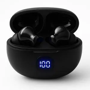 Wireless Earbuds. Wireless headphones. Ear Buds Model S10. Bluetooth 5.3 color Black. Noise cancelling Earbuds, strong and smart noise cancelling, Powerful Bass. Music time: 5hs. Talk time: 4-6 hours.
